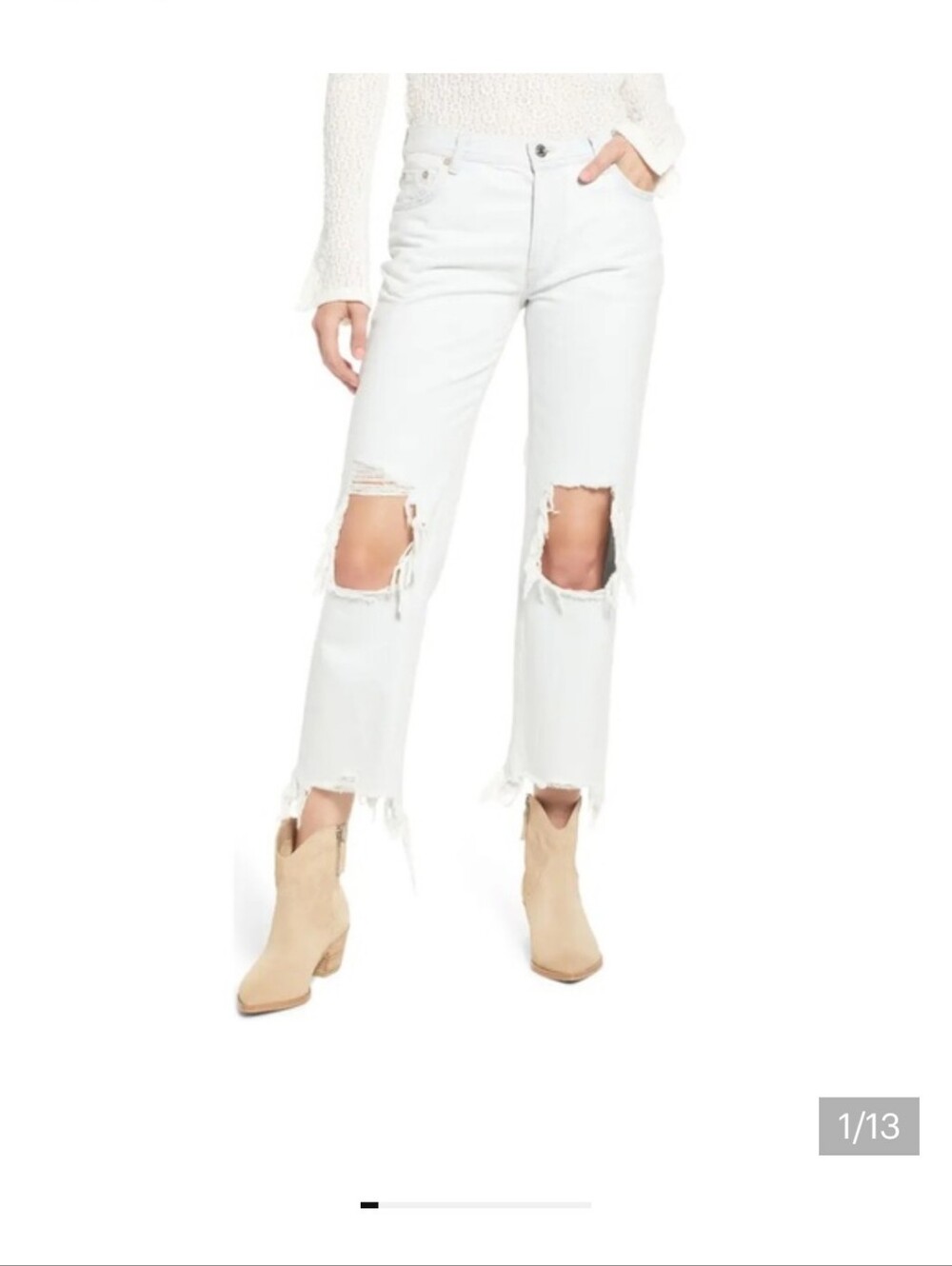 Free People Jeans Women's 27 Maggie Destroyed Button Fly Raw Hem